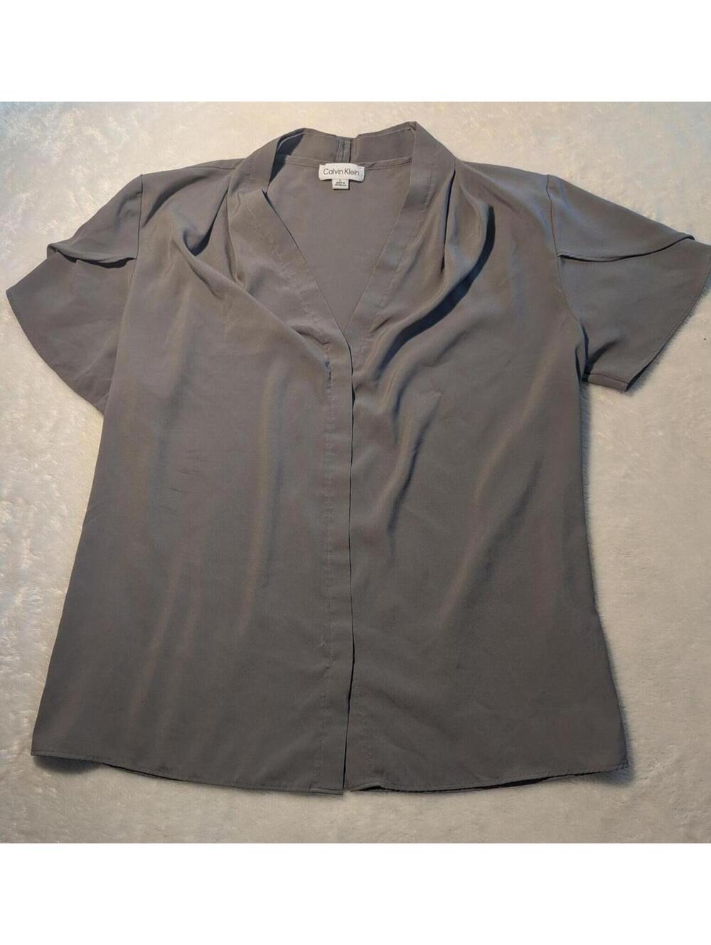 Calvin Klein Gray Short Sleeve Blouse Size L